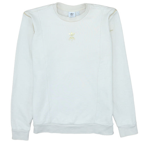 Adidas Women White Gold Logo Crew Neck Sweatshirt Size 10
