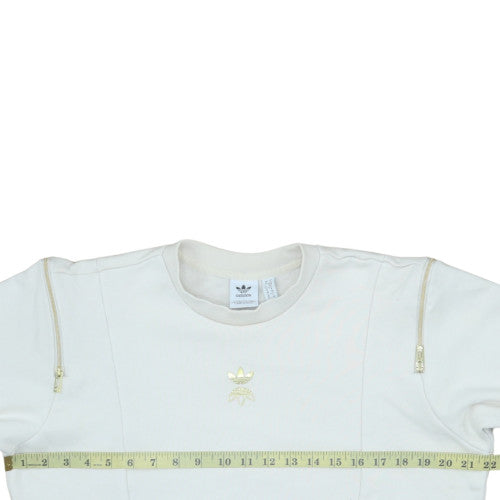 Adidas Women White Gold Logo Crew Neck Sweatshirt Size 10
