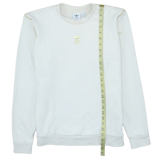 Adidas Women White Gold Logo Crew Neck Sweatshirt Size 10