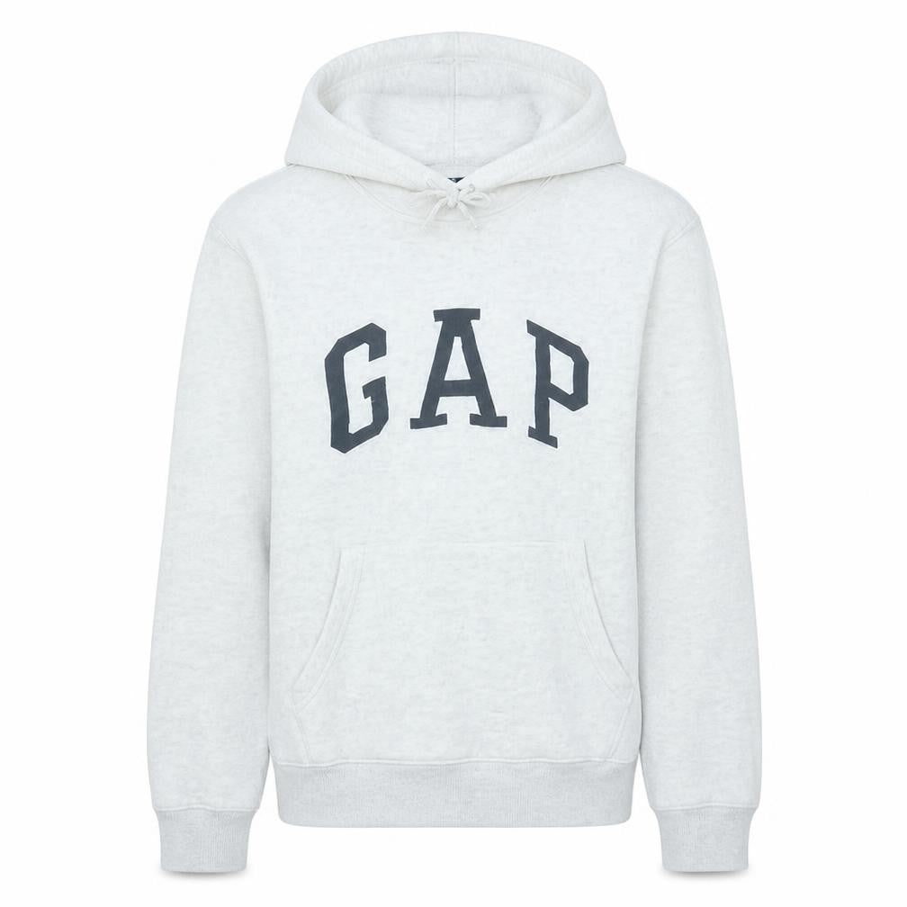 Front view of Gap women’s beige pullover hoodie small cotton blend logo casual