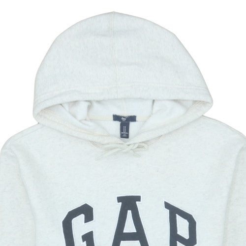 Gap Womens Beige Pullover Hoodie Small Cotton Blend Logo Casual