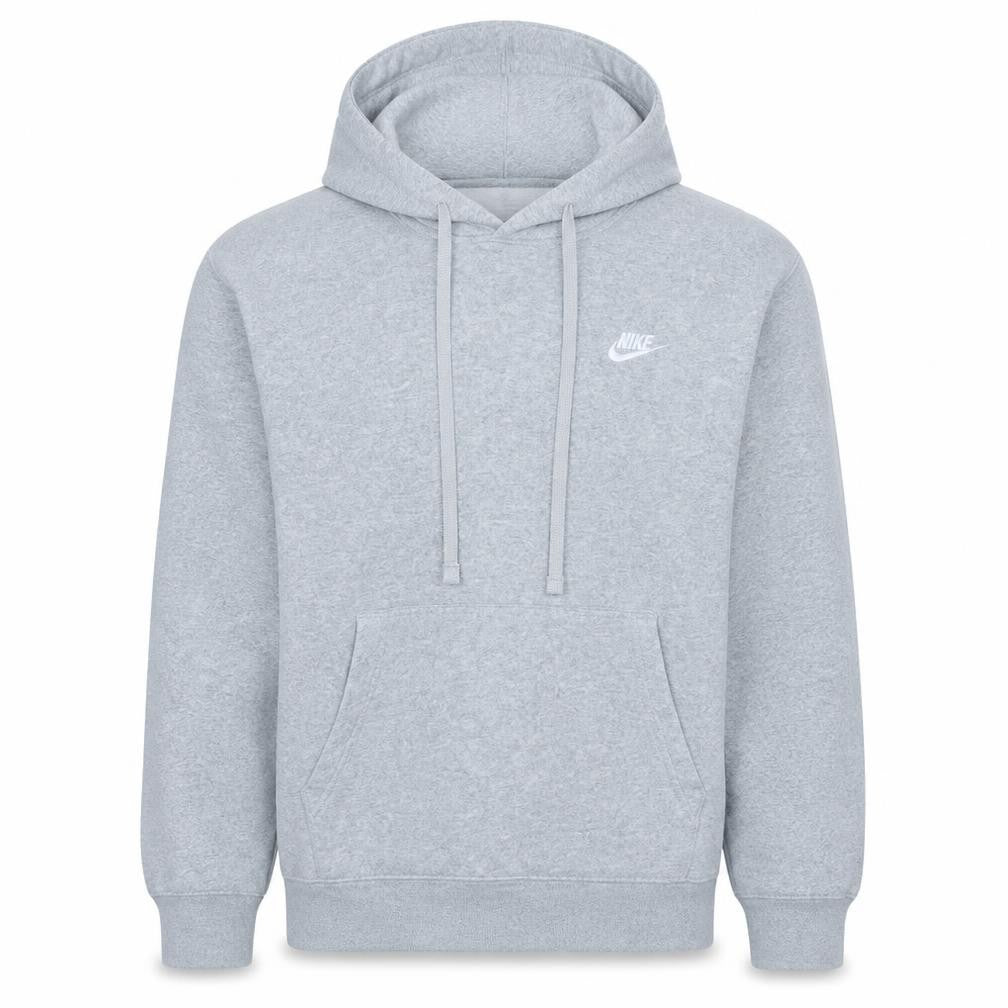 Front view of Nike Men's Grey Pullover Hoodie L Regular Fit Fleece Sweatshirt
