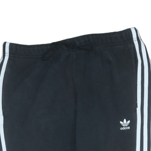 Adidas Womens Black Jogger Trousers Size 12 Logo Stripe