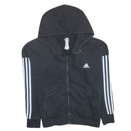 Adidas Women's Black Full Zip Hoodie Size 16-18 Lined Hooded Sweatshirt