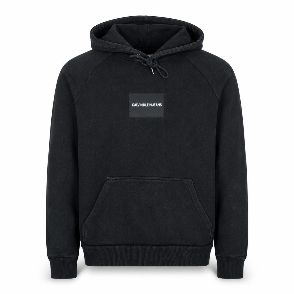 Front view of Calvin Klein Jeans Men's Black Pullover Hoodie L Fleece Logo