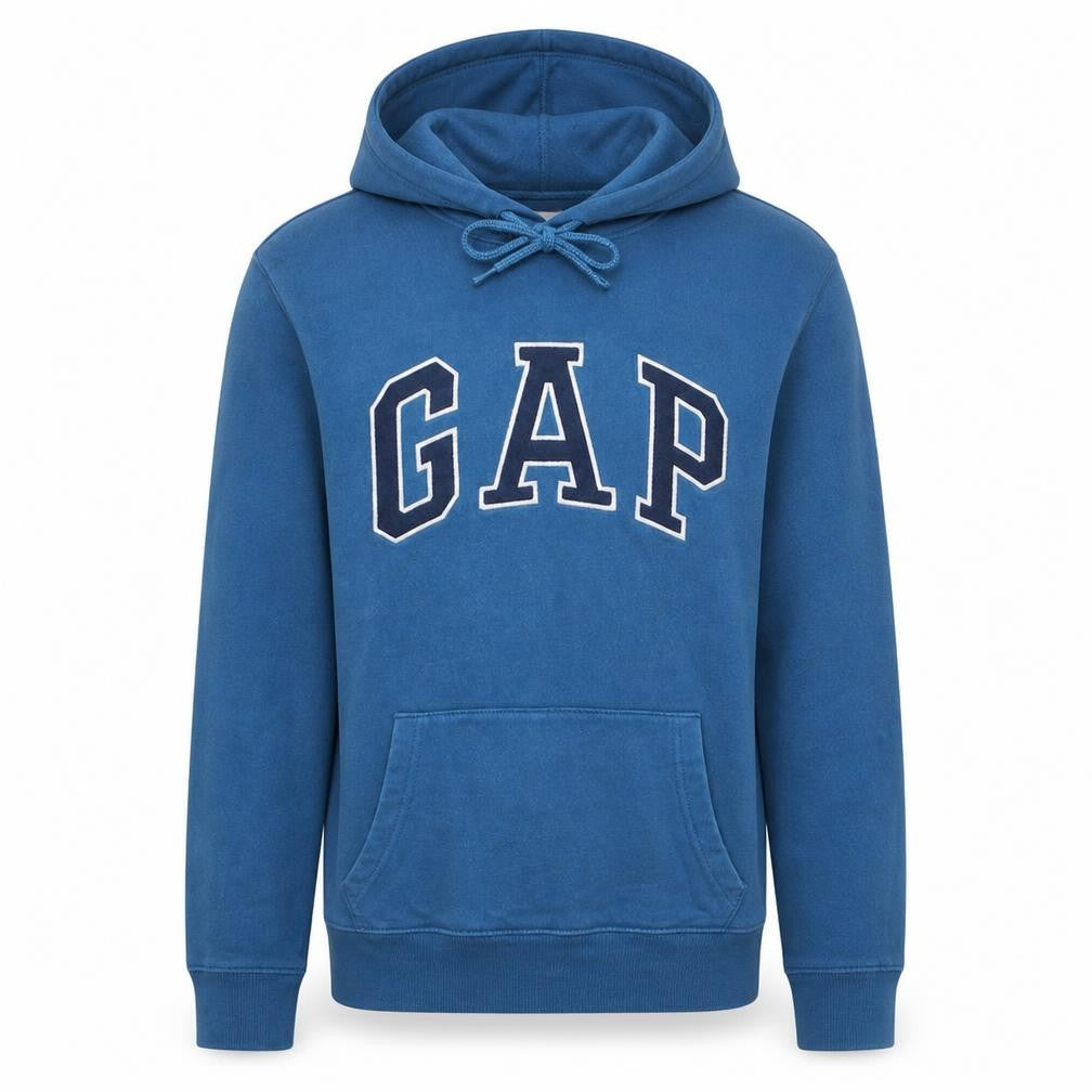 Front view of Gap Men's Blue Pullover Hoodie XS Cotton Blend College Style