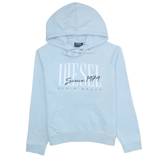 Diesel Women Light Blue Hoodie L Cotton Graphic Pullover