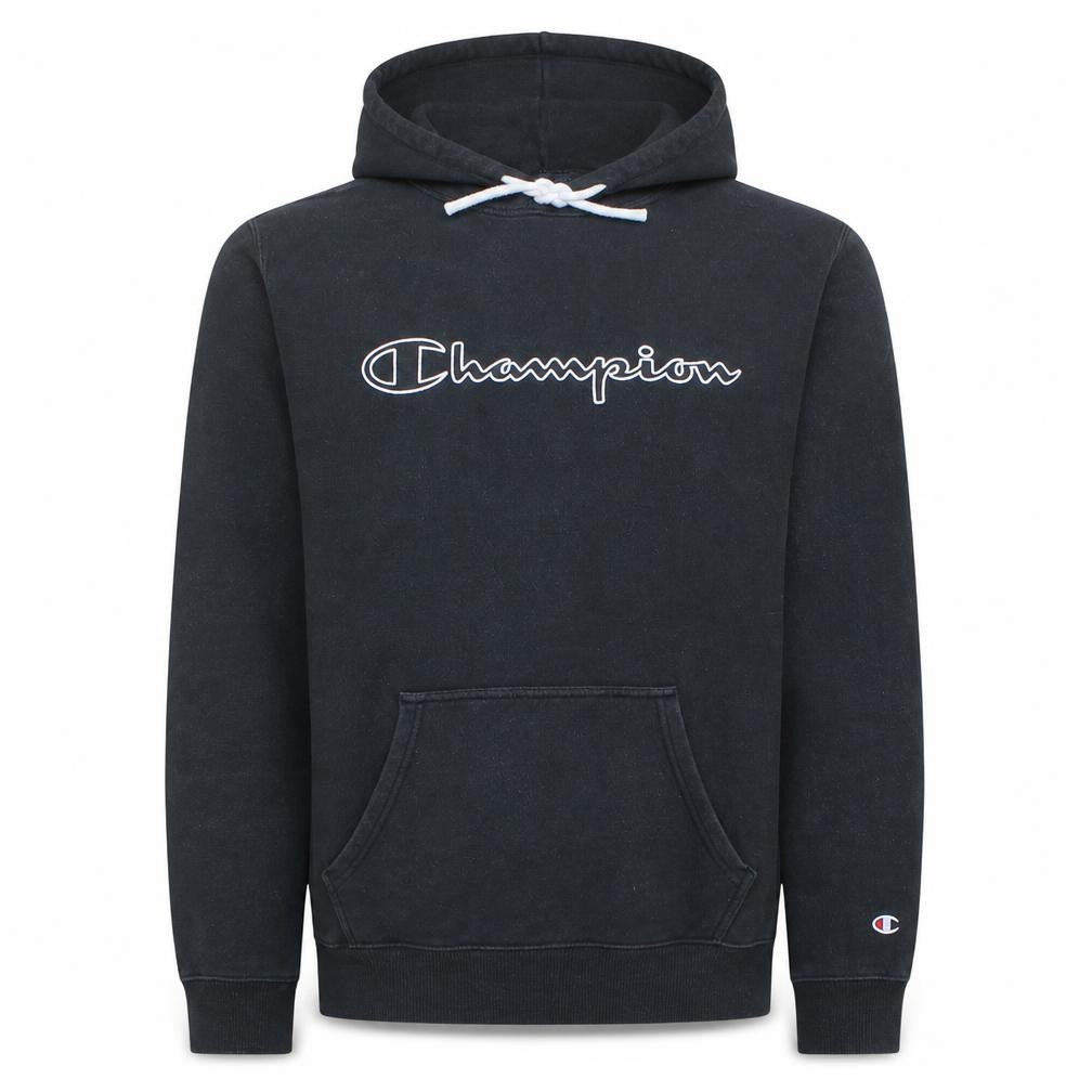 Front view of Champion Men's Black Pullover Hoodie L Logo Sportswear