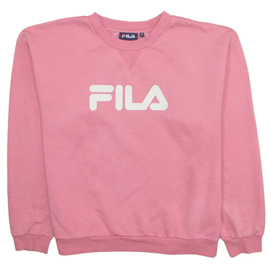 Fila Women Pink Crew Neck Pullover Sweatshirt M Logo Print Cotton Blend
