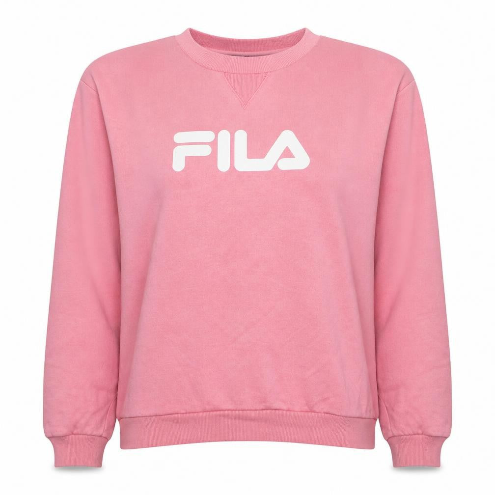 Front view of Fila Women Pink Crew Neck Pullover Sweatshirt M Logo Print Cotton Blend