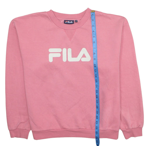 Fila Women Pink Crew Neck Pullover Sweatshirt M Logo Print Cotton Blend