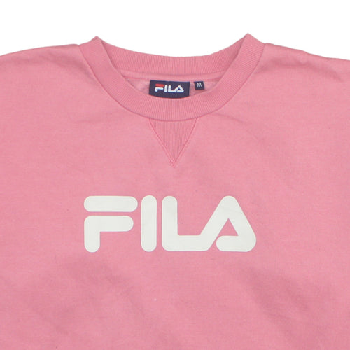 Fila Women Pink Crew Neck Pullover Sweatshirt M Logo Print Cotton Blend