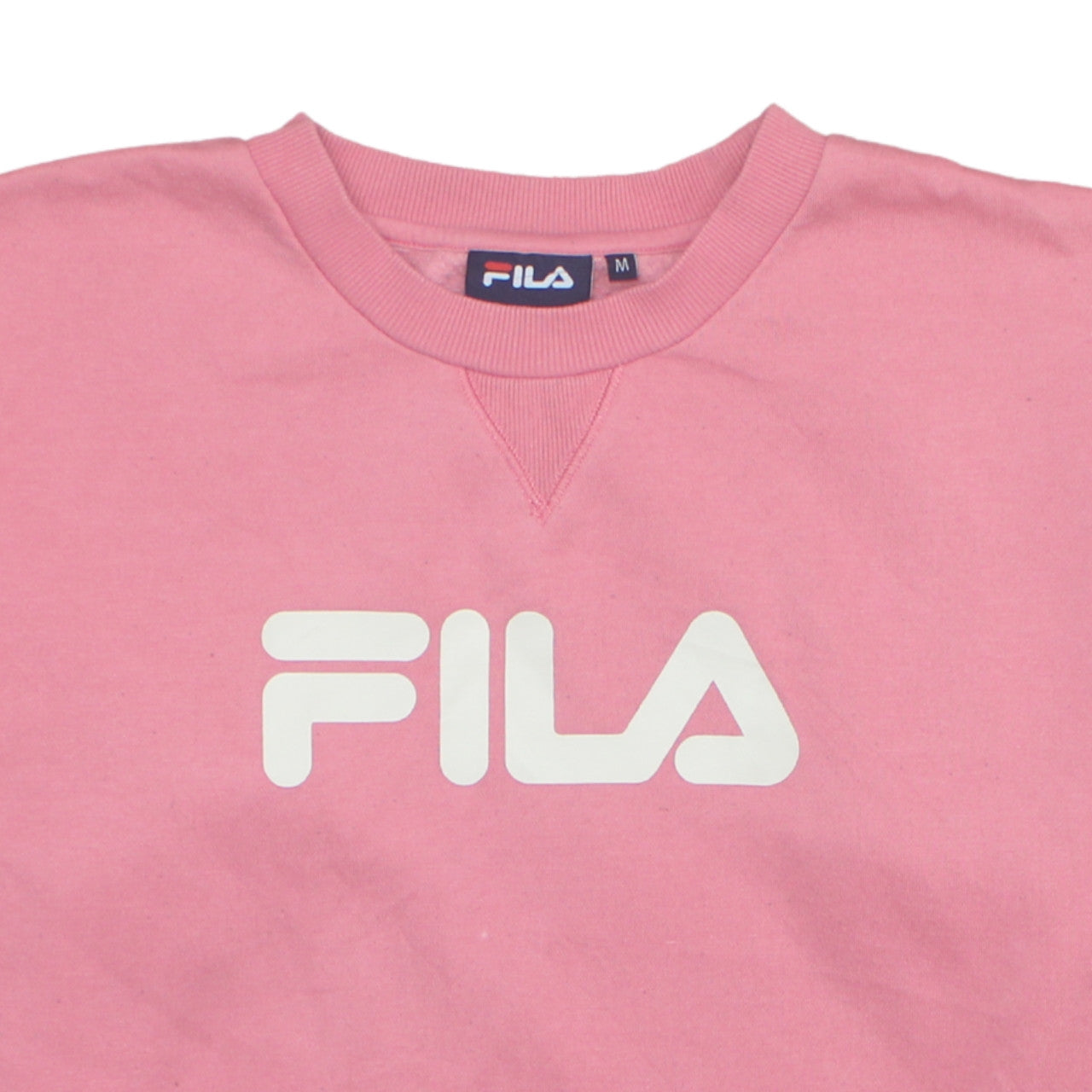 Fila Women Pink Crew Neck Pullover Sweatshirt M Logo Print Cotton Blend