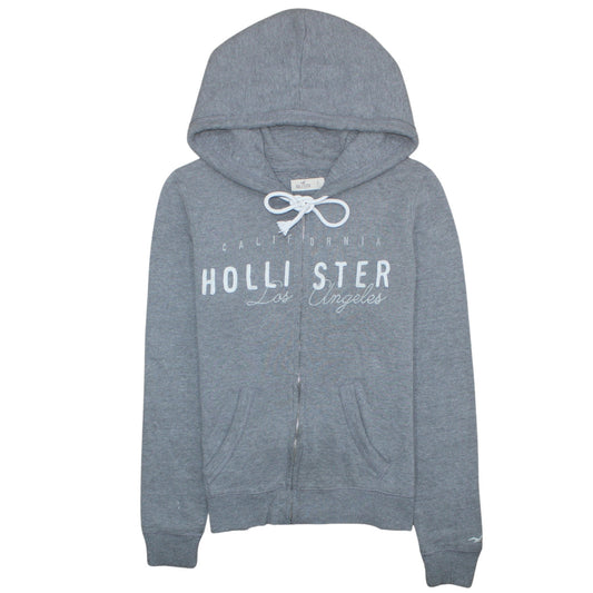 Hollister Women Grey Full Zip Hoodie Size L Cotton Blend Casual