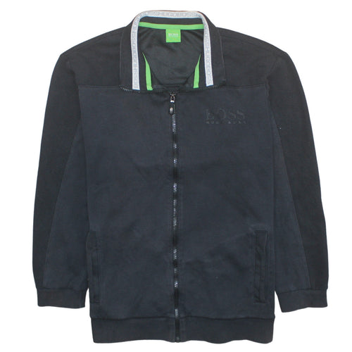 Hugo Boss Mens Black Full Zip Sweatshirt L Logo Trim Athletic Style