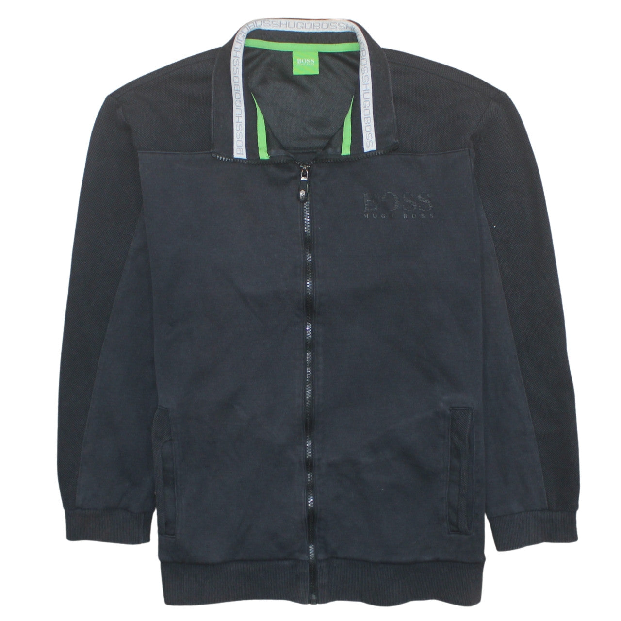 Hugo Boss Mens Black Full Zip Sweatshirt L Logo Trim Athletic Style
