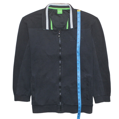 Hugo Boss Mens Black Full Zip Sweatshirt L Logo Trim Athletic Style