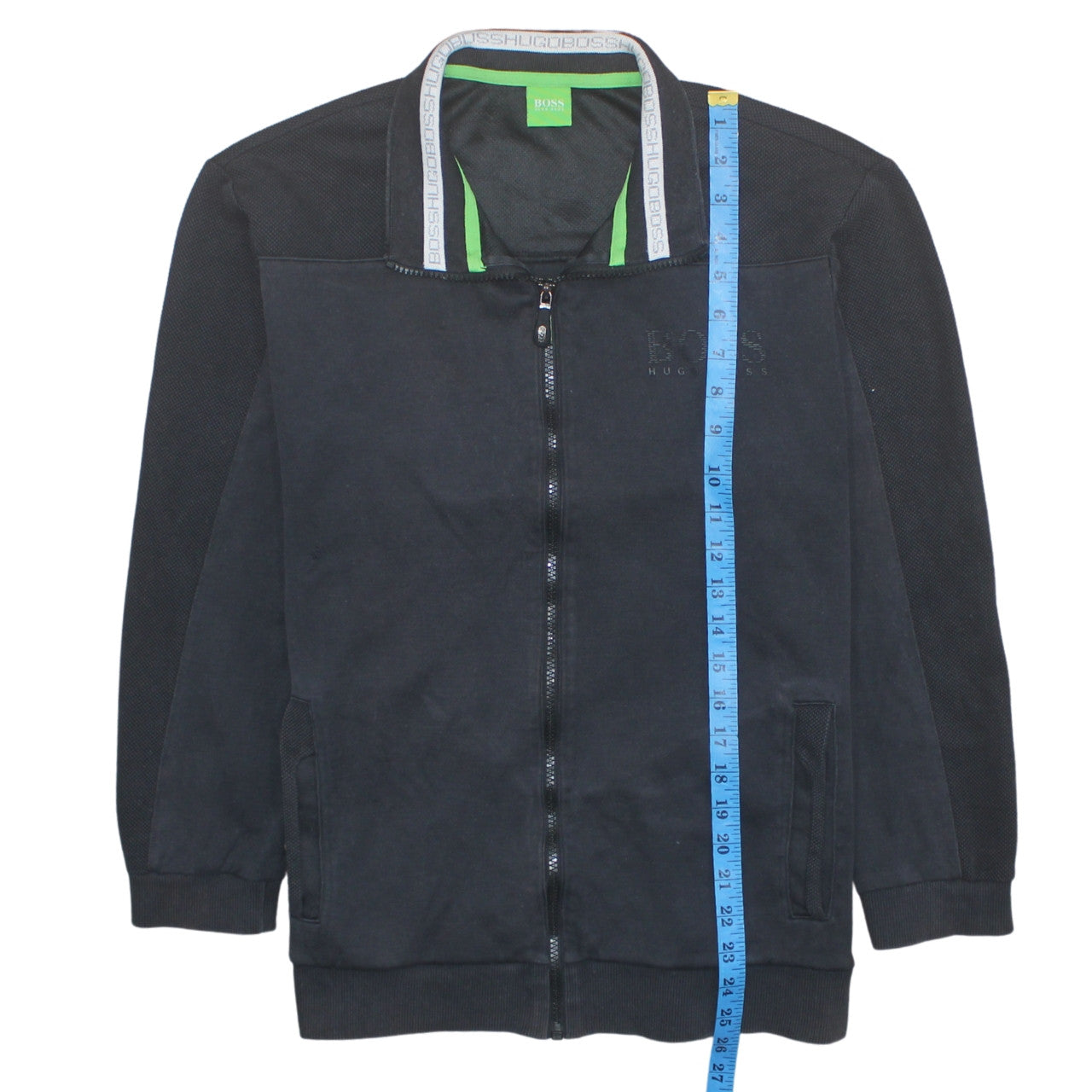 Hugo Boss Mens Black Full Zip Sweatshirt L Logo Trim Athletic Style