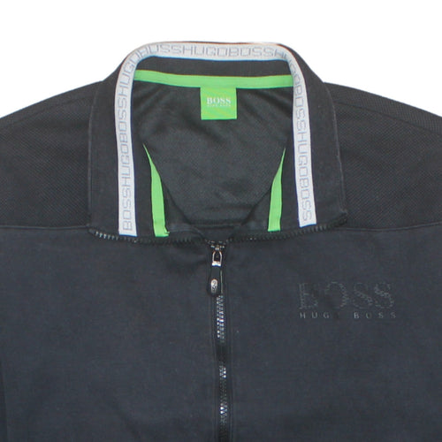 Hugo Boss Mens Black Full Zip Sweatshirt L Logo Trim Athletic Style