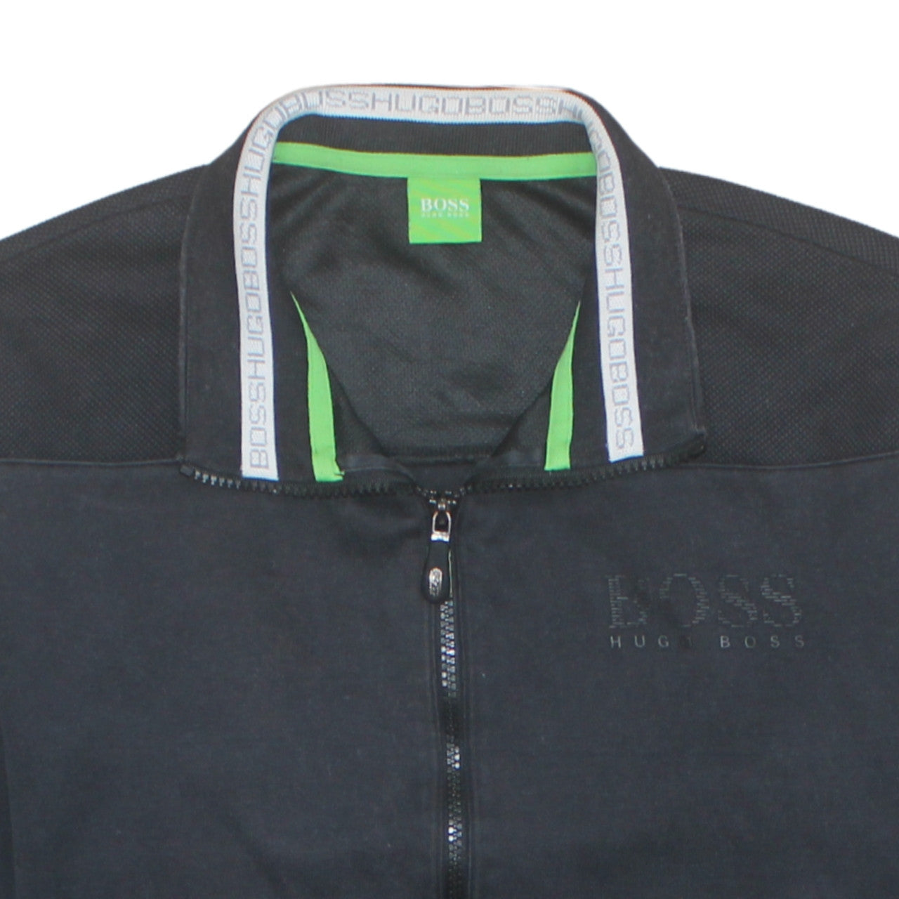 Hugo Boss Mens Black Full Zip Sweatshirt L Logo Trim Athletic Style