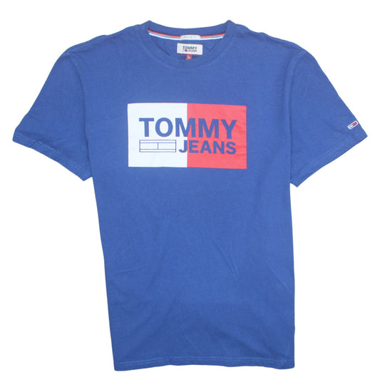 Tommy Jeans Men's Blue Graphic Logo Regular Fit Cotton T-Shirt Size L