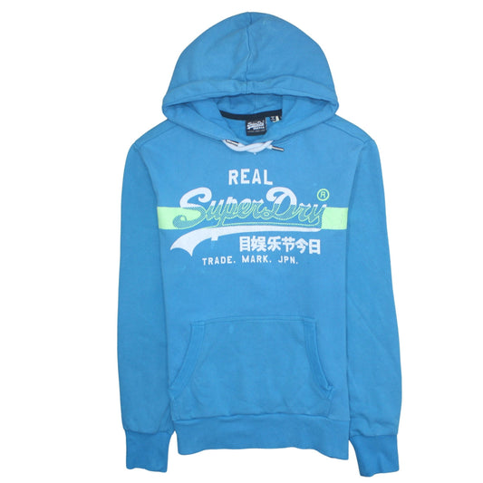 Superdry Men's Blue Pullover Hoodie L Logo Graphic Sweatshirt