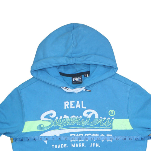 Superdry Men's Blue Pullover Hoodie L Logo Graphic Sweatshirt