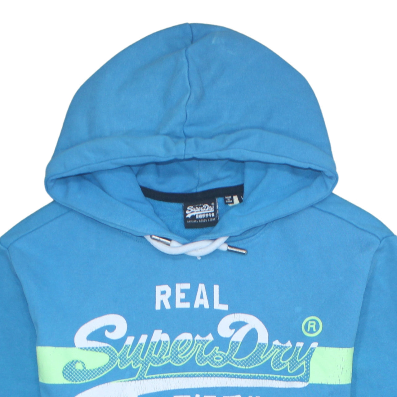Superdry Men's Blue Pullover Hoodie L Logo Graphic Sweatshirt