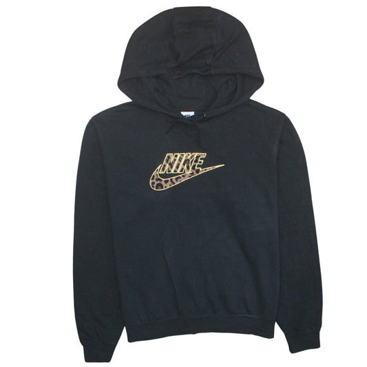 Nike Womens Black Leopard Logo Pullover Hoodie Size M