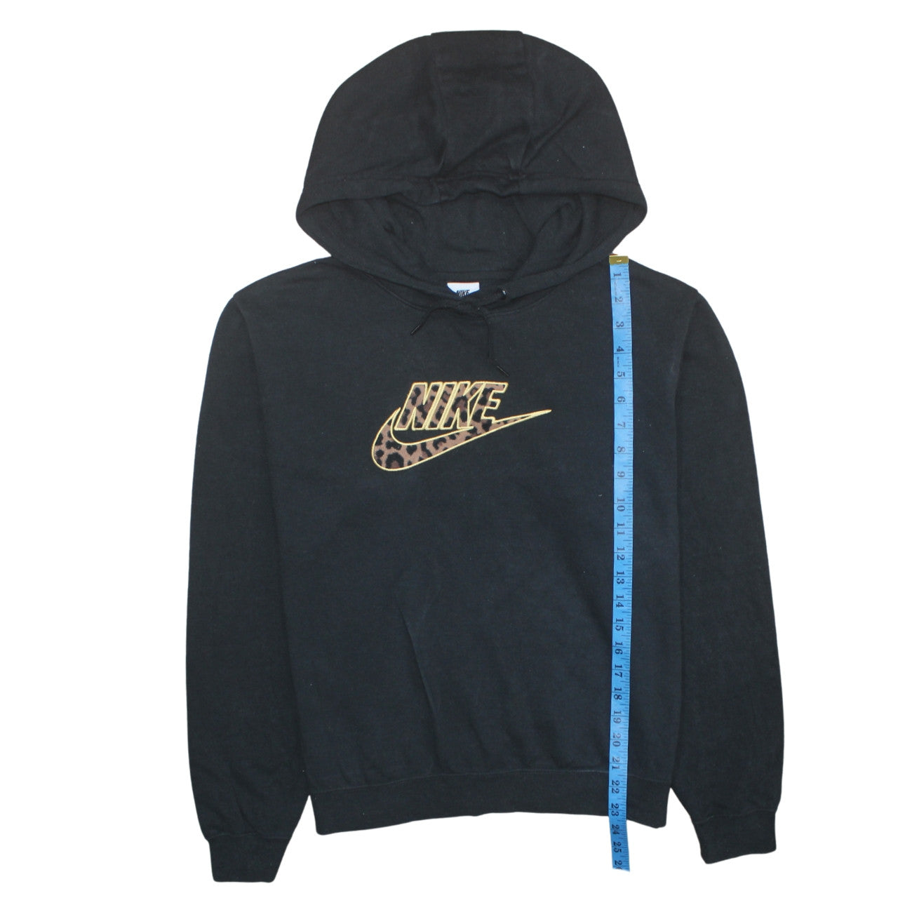 Nike Womens Black Leopard Logo Pullover Hoodie Size M