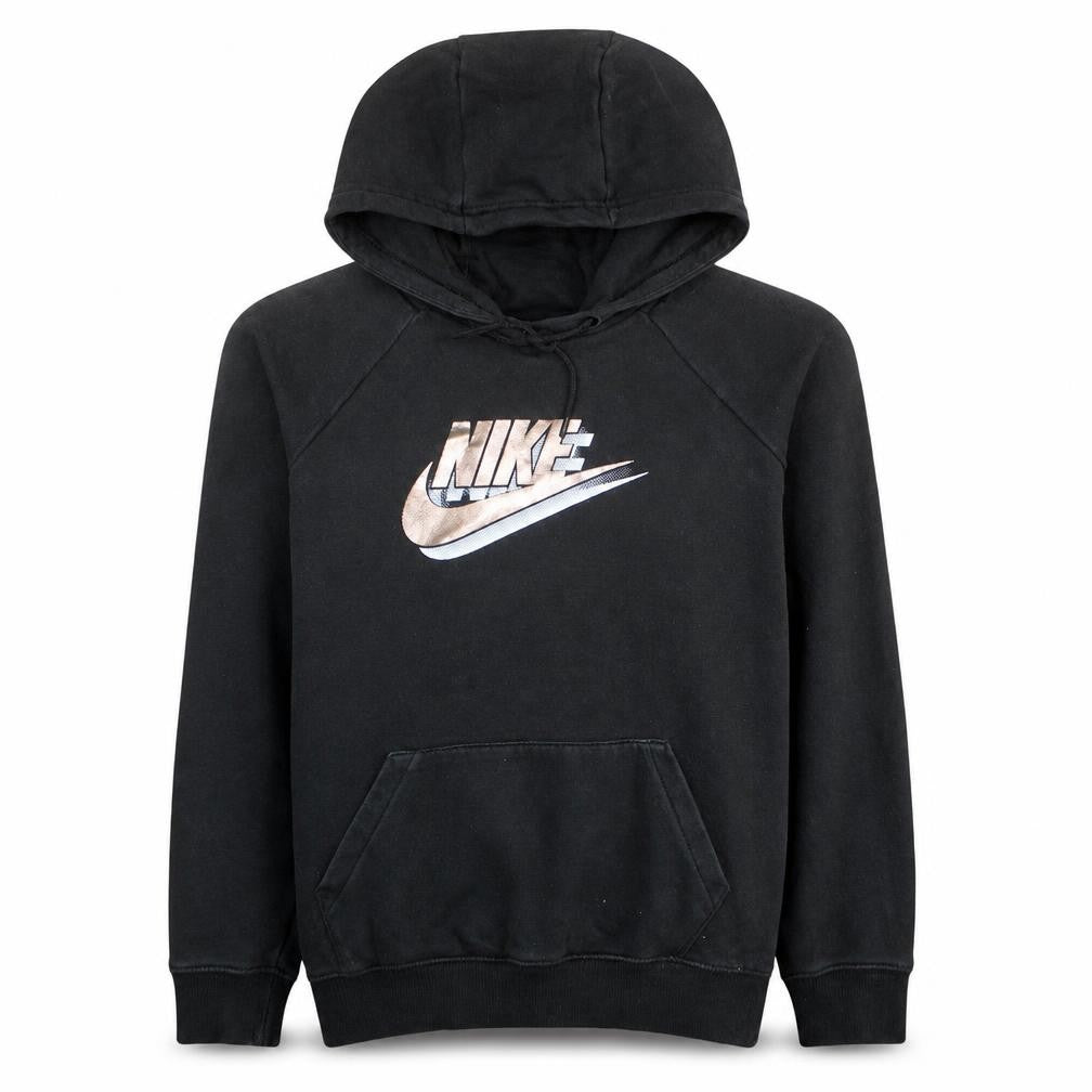 Front view of Nike Women's Black Pullover Hoodie M Logo Print Sportswear