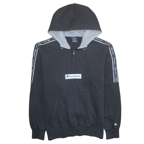 Champion Men's Black Large 1/2 Zip Hoodie with Logo Tape Detail