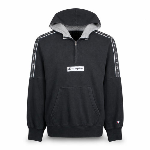 Champion Men's Black Large 1/2 Zip Hoodie with Logo Tape Detail