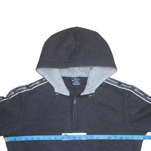 Champion Men's Black Large 1/2 Zip Hoodie with Logo Tape Detail