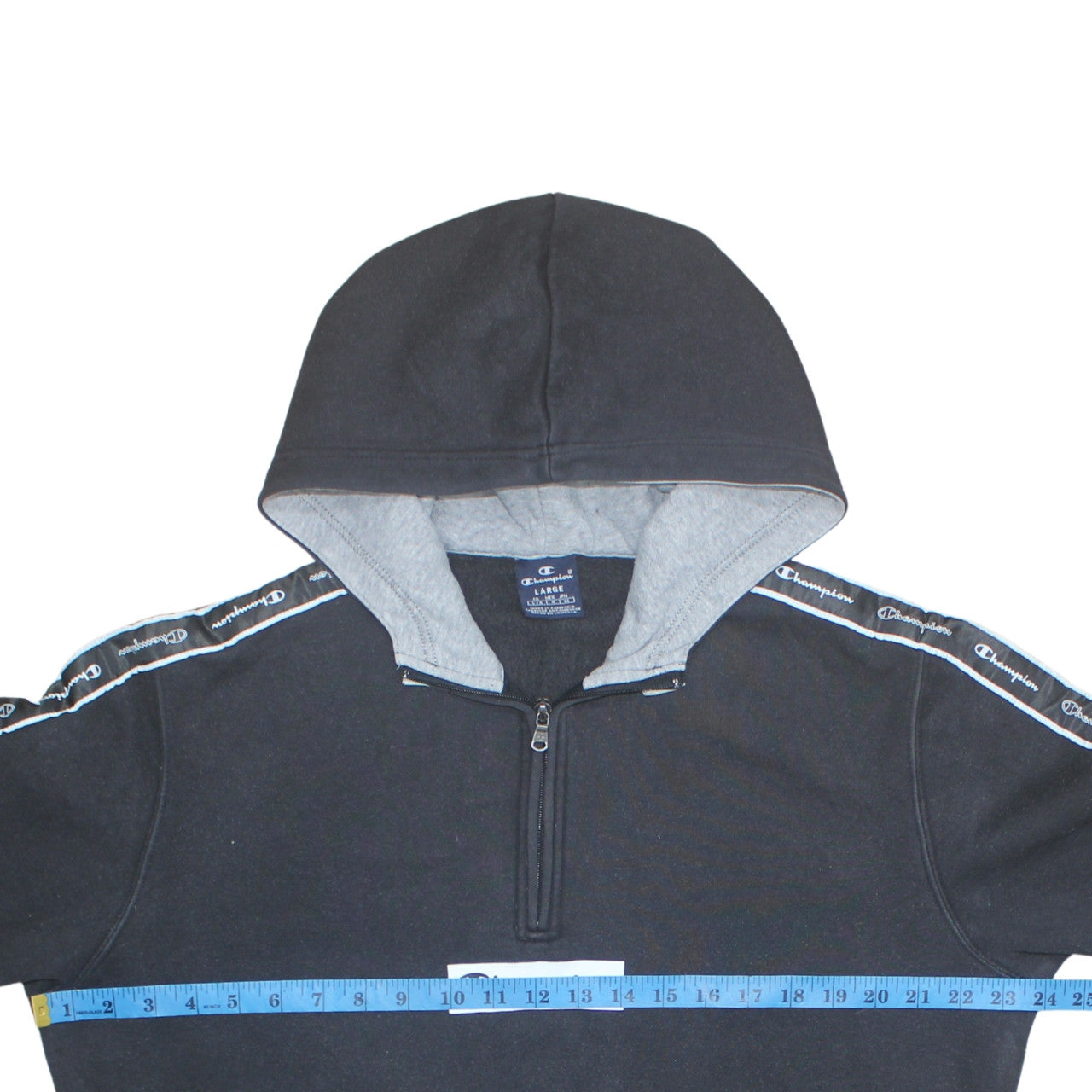 Champion Men's Black Large 1/2 Zip Hoodie with Logo Tape Detail