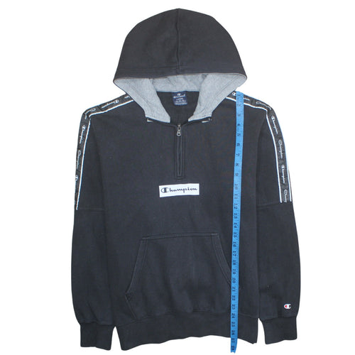 Champion Men's Black Large 1/2 Zip Hoodie with Logo Tape Detail
