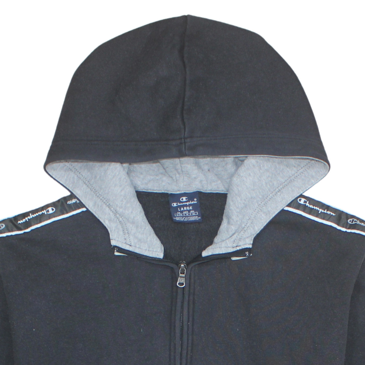Champion Men's Black Large 1/2 Zip Hoodie with Logo Tape Detail