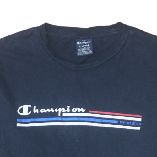 Champion Men's Navy Long Sleeve Crew Neck T-Shirt XL Cotton