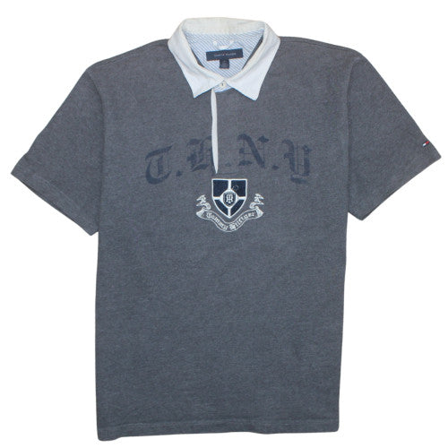Tommy Hilfiger Mens Grey Cotton Polo Shirt L Preppy Embroidered