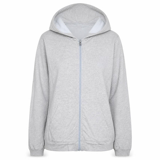 Front view of Hugo Boss Women Grey Full Zip Hoodie Sweatshirt, size M