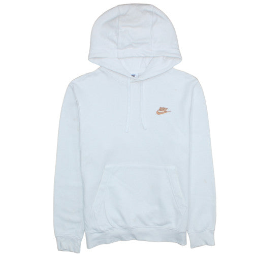 Nike Womens White Pullover Hoodie Small Logo Fleece Sweatshirt
