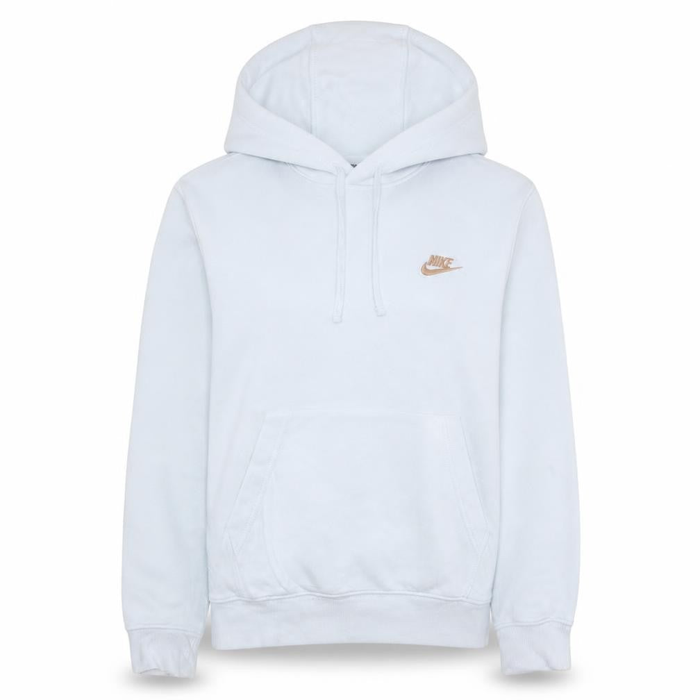 Front view of Nike women’s white pullover hoodie small logo fleece sweatshirt