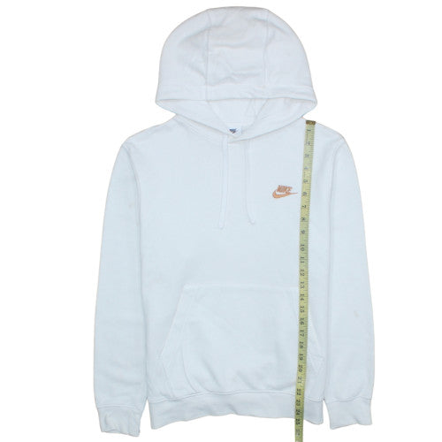 Nike Womens White Pullover Hoodie Small Logo Fleece Sweatshirt