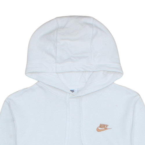 Nike Womens White Pullover Hoodie Small Logo Fleece Sweatshirt