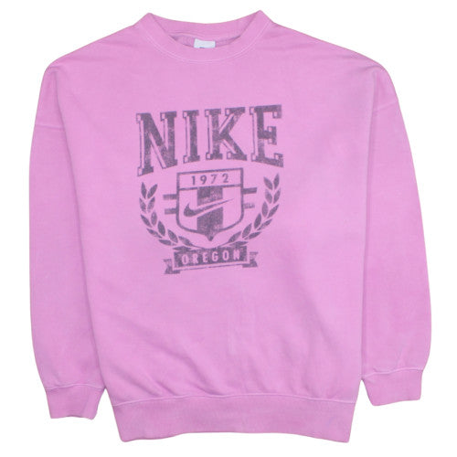 Nike Women Pink Crew Neck Pullover Sweatshirt S Logo Print