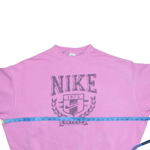 Nike Women Pink Crew Neck Pullover Sweatshirt S Logo Print