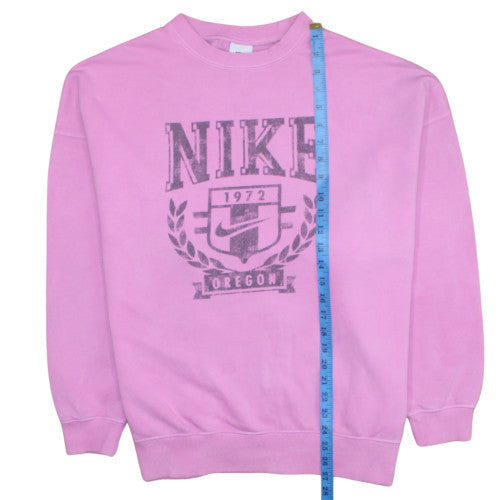 Nike Women Pink Crew Neck Pullover Sweatshirt S Logo Print
