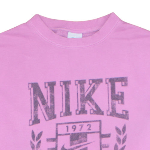 Nike Women Pink Crew Neck Pullover Sweatshirt S Logo Print