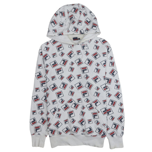 Fila Womens White Multicolour Logo Print Pullover Hoodie Size L