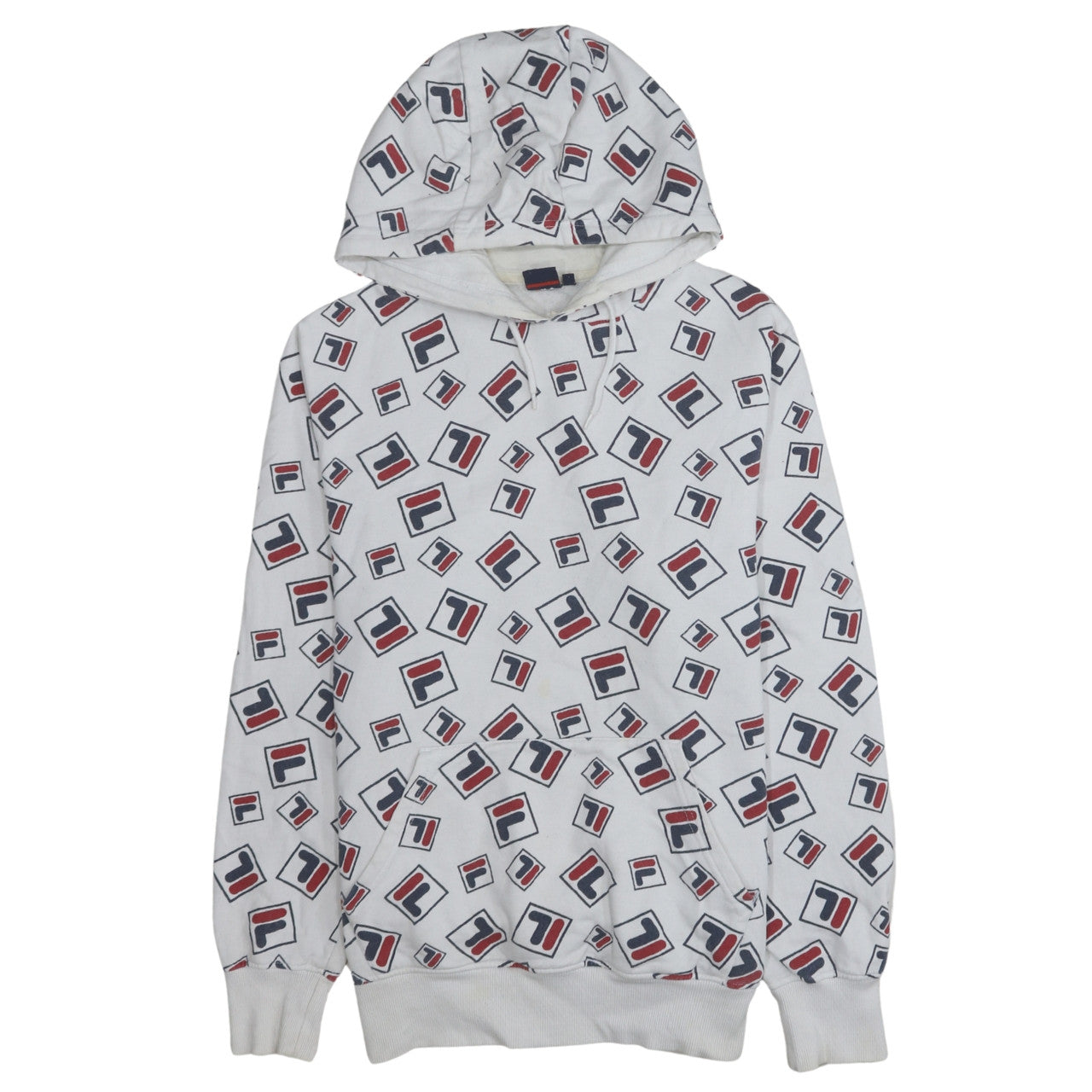 Fila Womens White Multicolour Logo Print Pullover Hoodie Size L